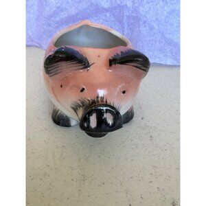 Vintage Pig Sugar Bowl Hand-Painted Ceramic Figurine Momma Pig
